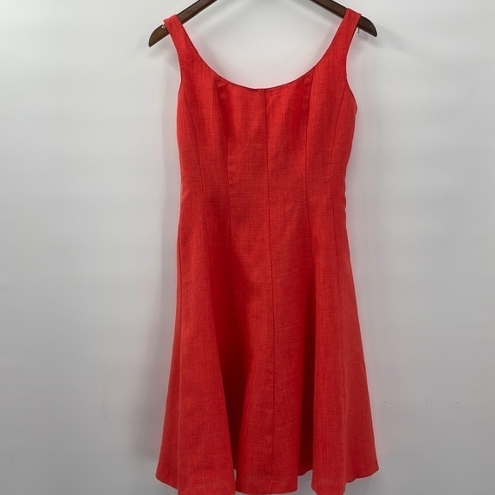 Nine & Co Dress Coral Orange Sleeveless Scoop Neck A-Line Midi Size 2